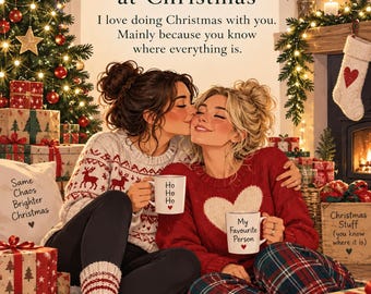Funny Christmas Card for Wife, Lesbian Couple Festive, LGBTQ+ Romantic (7x5 inch, portrait)