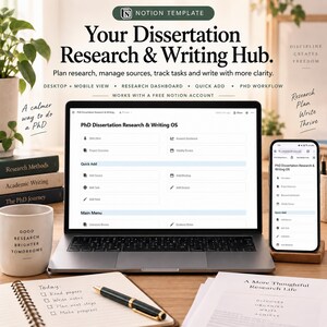 PhD Dissertation Planner Notion | Thesis Writing Tracker | Literature Review | Chapter Progress | Grad Student OS