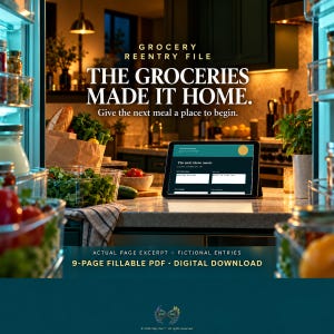 Archivo de reingreso a la compra de comestibles, planificador de compras de comestibles rellenable y PDF de reorganización de la cocina