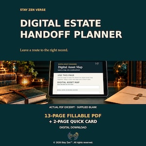 Digital Estate Handoff Planner, Fillable Account and Legacy Organizer