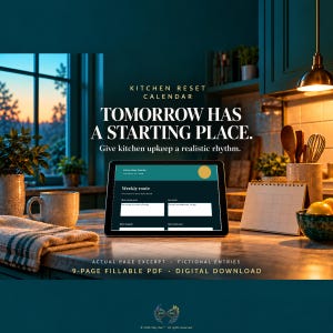 Calendario de reordenamiento de la cocina, programa de limpieza rellenable y PDF de rutinas