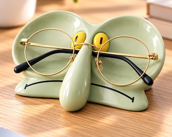 Cartoon Frog Glasses Holder, Sage Green Desk Organizer, Jewelry Tray (Plastic)