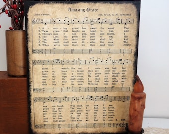 Amazing Grace hymn religious art song amazing grace sign print, vintage home, spiritual gift, hymnal sheet music page, how sweet the sound,