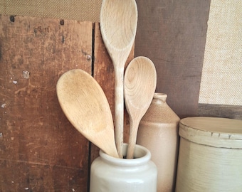 vintage wood spoon collection, country primitive kitchen utensils, old wood spoons