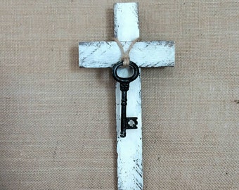 rustic wall cross barn wood, farmhouse, faith is the key, christian home