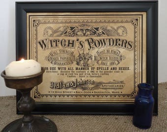 witch spells and potions, witch decor, apothecary pharmacy label Halloween decor house sign for witches or wicca kitchen, ready to ship