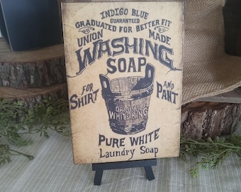 laundry room decor, wall or shelf display, vintage advertising, primitive country bathroom, 5 x 7