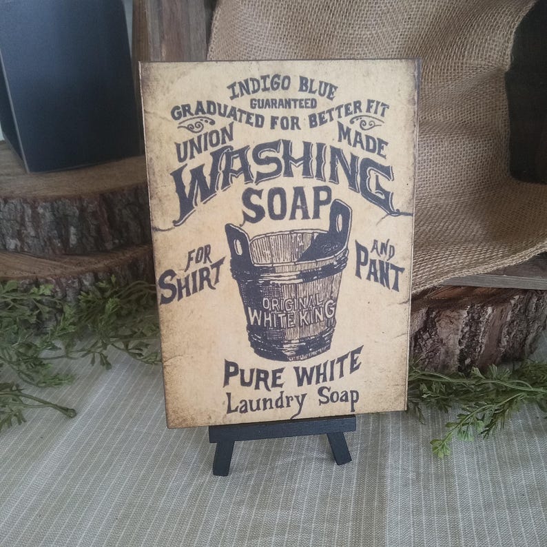 laundry room decor, wall or shelf display, vintage advertising, primitive country bathroom, 5 x 7 image 1