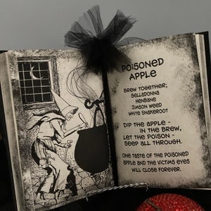 Poisoned Apple spell, snow white witch spell book Halloween party decor, Haunted House Prop, snow white party apple, reclaimed book, unique image 3