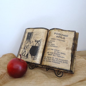 Poisoned Apple spell, snow white witch spell book Halloween party decor, Haunted House Prop, snow white party apple, reclaimed book, unique image 4