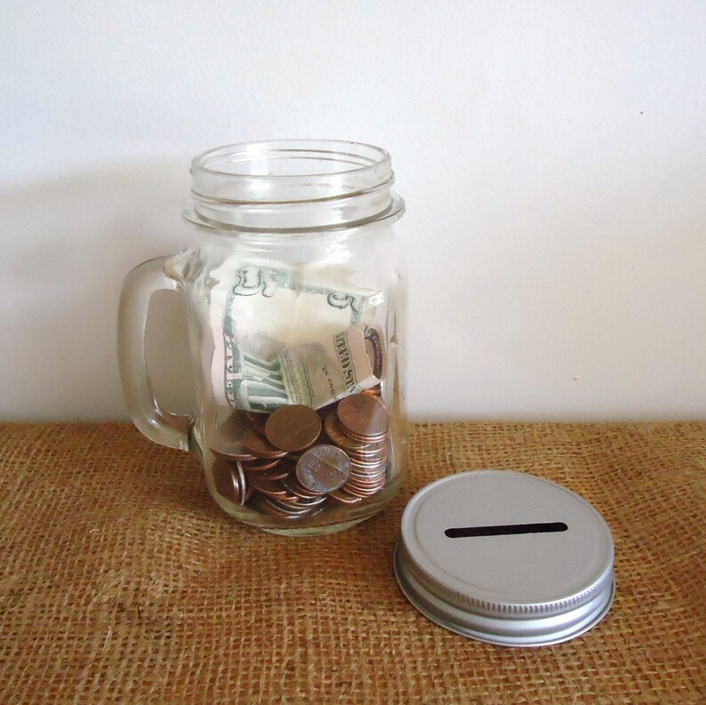 Glass bank Mason Tip Jar donation coin jar savings mug Etsy