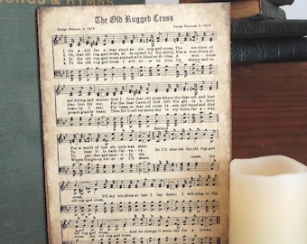 The Old Rugged Cross Hymn Sign, Vintage Christian Decor, Reclaimed Wood Plaque