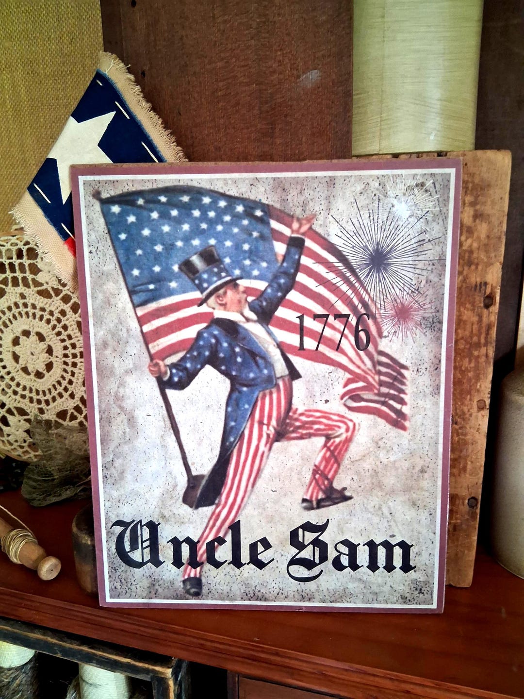 Primitive Uncle Sam Advertising Sign, Americana Plaque, Patriotic 4th ...