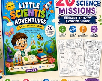 Druckbares Wissenschafts-Aktivitätsbuch für Kinder, MINT-Malen & Lernen, Alter 4–10 Jahre, PDF-Download