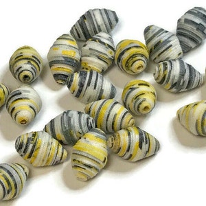 Fabric Beads Textile Beads Fiber Beads Yellow Black White and Gray Multicolored Beads Handmade Beads Diamond Bicone Shaped Unique Fabric 2cm image 4