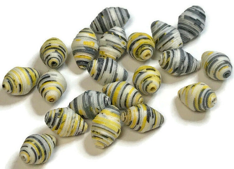 Fabric Beads Textile Beads Fiber Beads Yellow Black White and Gray Multicolored Beads Handmade Beads Diamond Bicone Shaped Unique Fabric 2cm image 4