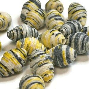 Fabric Beads Textile Beads Fiber Beads Yellow Black White and Gray Multicolored Beads Handmade Beads Diamond Bicone Shaped Unique Fabric 2cm image 2