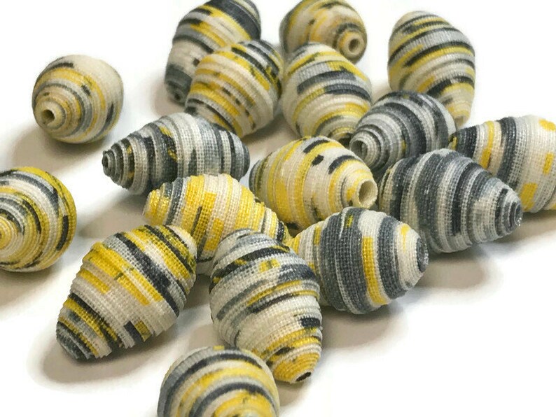 Fabric Beads Textile Beads Fiber Beads Yellow Black White and Gray Multicolored Beads Handmade Beads Diamond Bicone Shaped Unique Fabric 2cm image 2