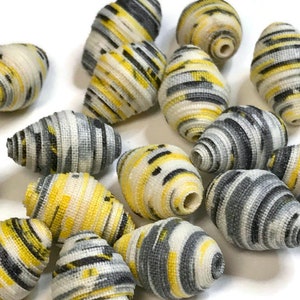 Fabric Beads Textile Beads Fiber Beads Yellow Black White and Gray Multicolored Beads Handmade Beads Diamond Bicone Shaped Unique Fabric 2cm image 1