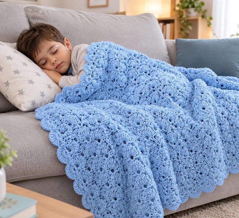 Repetaing Pattern Shells Crochet Baby Blanket Pattern, Shell Stitch Scalloped Border Pattern ...
