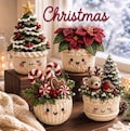 Crochet Pattern Holiday Pot Pattern Set, Christmas Tree, Poinsettia, Reindeer & Robin Decor (PDF Download)