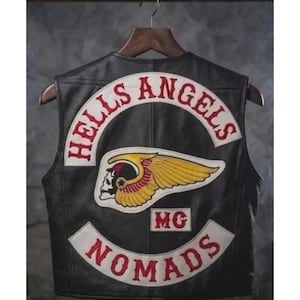Hells Angels nomads Men’s Black Leather Biker Vest Embroidered Back Patch Motorcycle Club Style