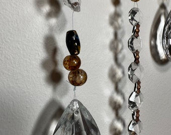 Beautiful sparkle Vintage Crystals Upcycled, 3 Sun Catchers with Gold beads with a metal bead, 2 teardrops, 10 hexagon crystals Made in USA