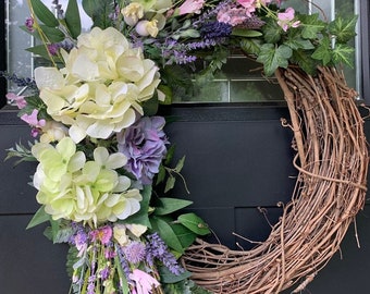 Hydrangea Wreath, Wildflower Wreath, Summer Wreath