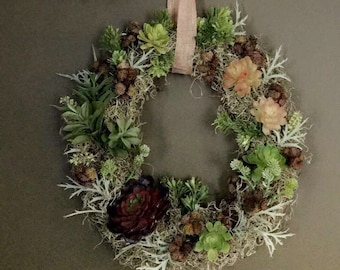 Faux Succulent Wreath, Succulent Wreath ,All Season Wreath, Front Door Decor, Farmhouse Decor