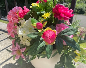 Urn Filler, Summer Floral Arrangement, Outside Arrangement, Pink Peony Urn Filler,, Drop In Flower Pot, Outside Flower Pot, Porch Decor