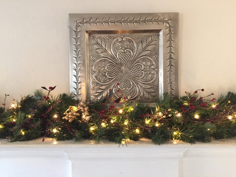Christmas Mantle Garland Burgundy Gold Berries Mantel Etsy