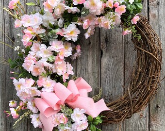 Cherry Blossom Wreath: Pink Floral Spring Decor, Easter Wreath