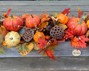 Pumpkin Centerpiece, Farmhouse Pumpkin Planter Box, Rustic Fall Foliage Centerpiece