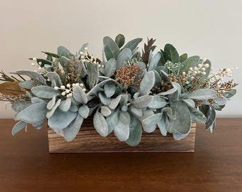 Lambs Ear Centerpiece, Centerpiece, All Season Centerpiece, Lambs Ear Farmhouse Centerpiece, Autumn Berry Planter Box