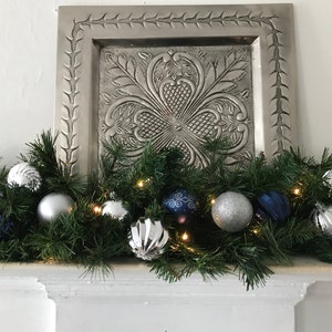 Christmas Garland , Blue and Silver Mantle Garland, Holiday Mantle Garland, Hannukah Garland, Fireplace Garland Blue Garland