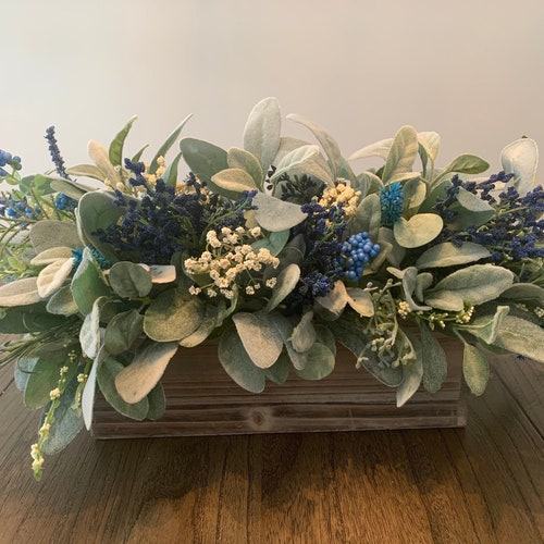 Farmhouse Arrangement Lambs Ear Centerpiece Berry Etsy