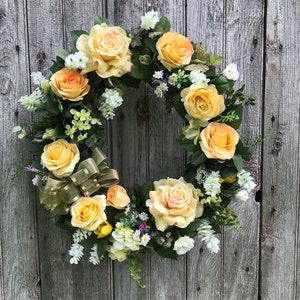 Yellow Rose Wreath, Summer Wreath, Front Door Wreath, Spring Wreath, Mother's Day image 2