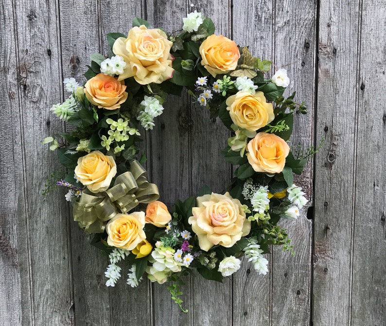 Yellow Rose Wreath, Summer Wreath, Front Door Wreath, Spring Wreath, Mother's Day image 2