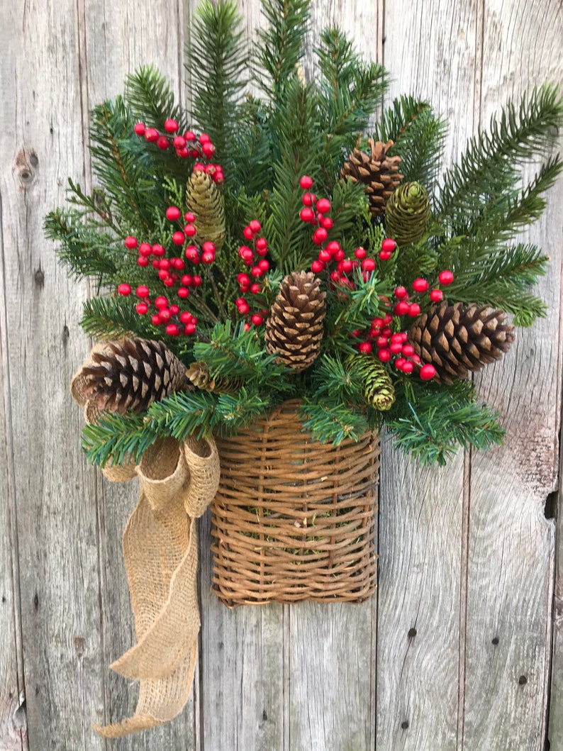 Christmas Basket Red Berry Basket Holiday Basket Pine Cone Etsy