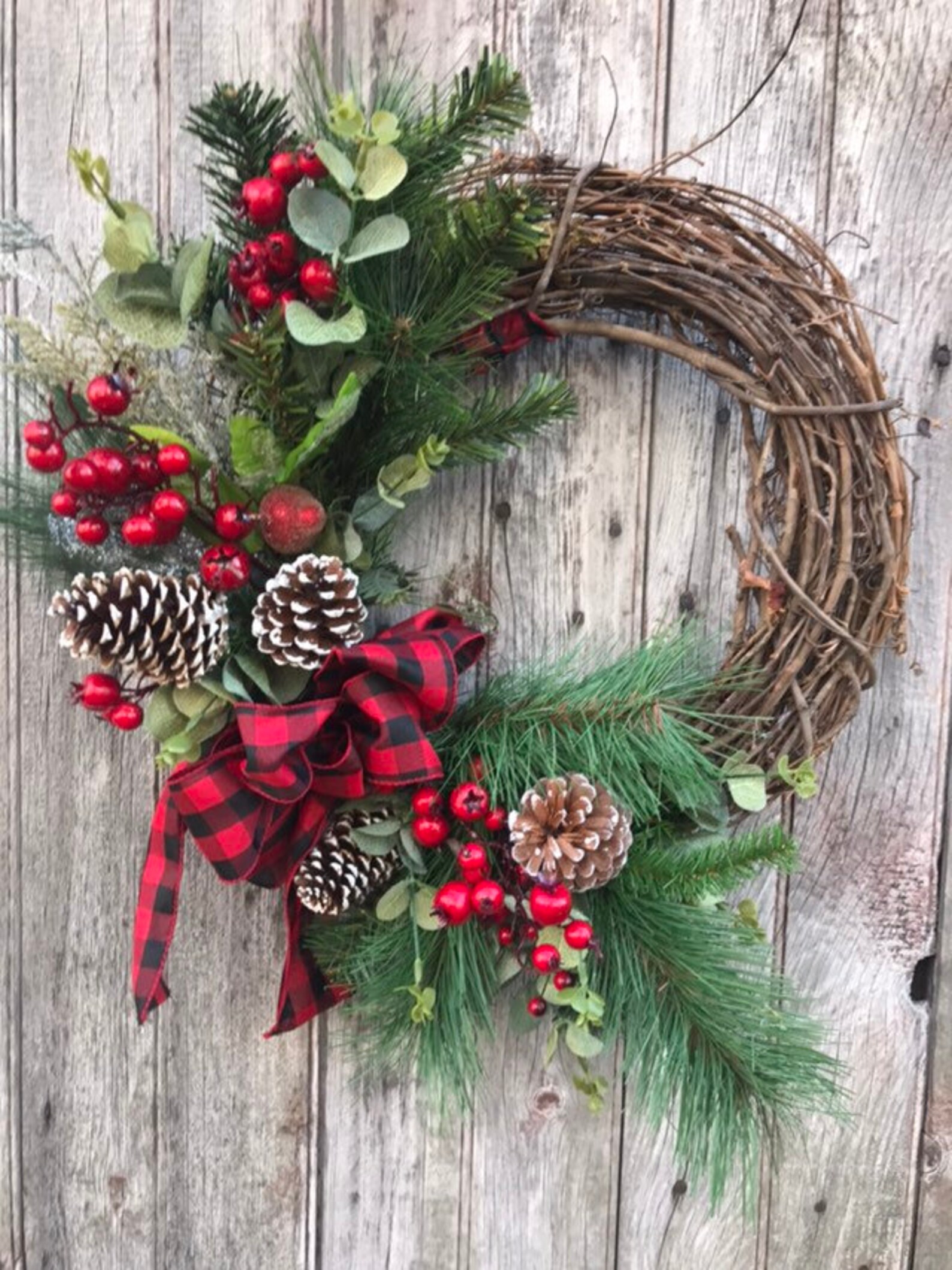 Pine Cone Christmas Wreath, Holiday Wreath, Rustic Farmhouse Wreath