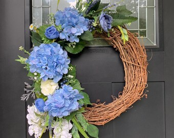 Hydrangea Wreath, Spring Wreath, Farmhouse Decor, Front Door Wreath, Summer Wreath