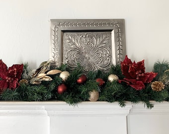Christmas Garland, Holiday Garland, Poinsettia Garland, Fireplace Garland, Mantle Decor