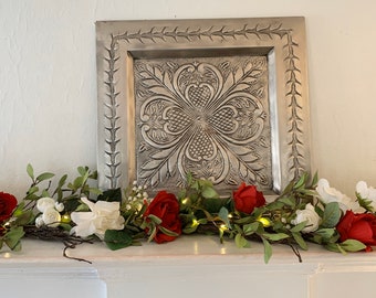 Summer Mantle Garland, Red Rose, Gardenia, Spring Mantle Garland, Fireplace Mantle, Wedding Garland, Table Centerpiece