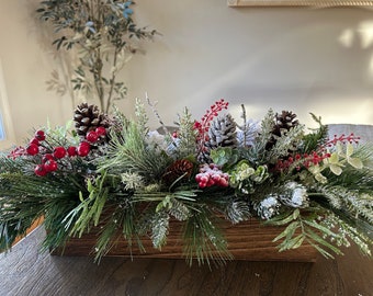 Pine Centerpiece, Christmas Arrangement, Frosted Berry Arrangement, Pinecone, Christmas Centerpiece