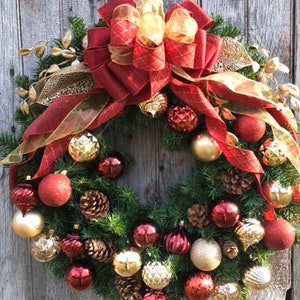 Christmas Wreath, Ornament Wreath, Pine Christmas Wreath, Christmas Wreath for Front Door, Christmas Decor
