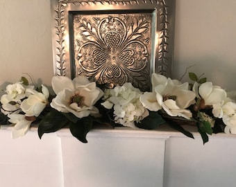 Magnolia Blossom Garland, Silk Hydrangea Swag, Floral Centerpiece