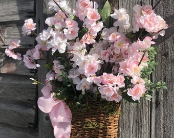 Spring Wreath, Summer Basket, Cherry Blossom Basket, Farmhouse Basket, Spring Decor