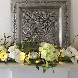 Hydrangea Mantle Garland: Spring Floral Decor with Ranunculus & Cherry Blossoms