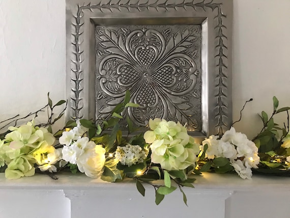 Hydrangea Mantle Garland, Spring Floral Decor, Cherry Blossom Garland