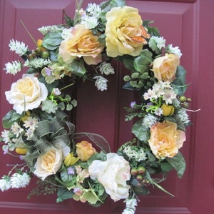 Yellow Rose Wreath, Summer Wreath, Front Door Wreath, Spring Wreath, Mother's Day image 3